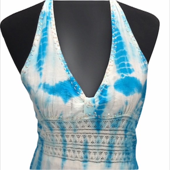 Indian Tropical Fashion Tie-dye Sundress Blue White S/M - Picture 2 of 7